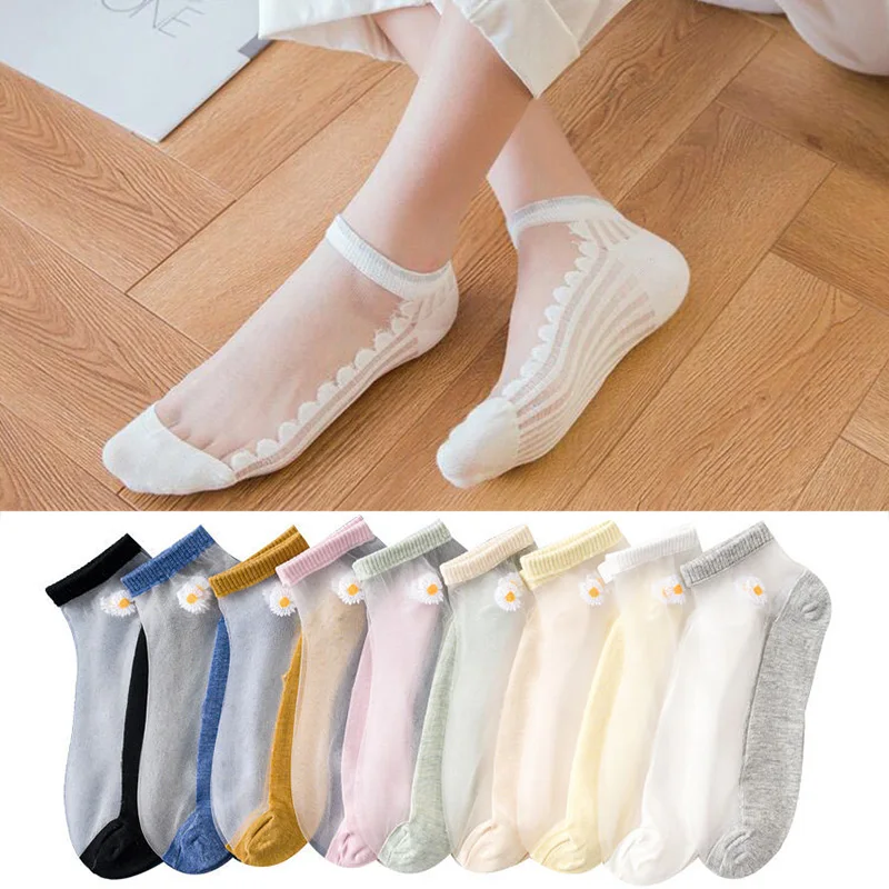 Детские носки 5 пар в Корейском стиле Стиль женские тренд с вышивкой виде ромашек