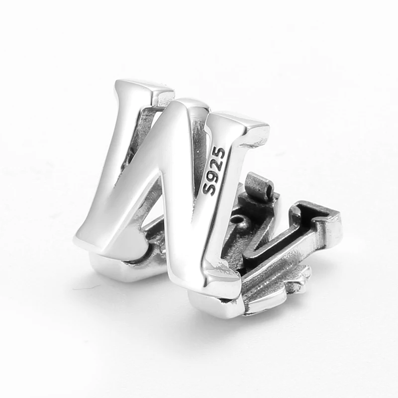 925 пробы Серебряный красивый розовый бант буквы алфавит М CZ бусы-клипсы для