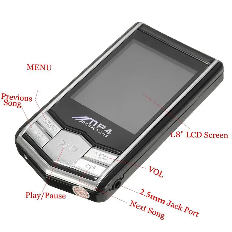 Slim MP4 Music Player with 1.8 Inch LCD Screen Media Video Game Movie FM Radio With Earphones USB | Электроника