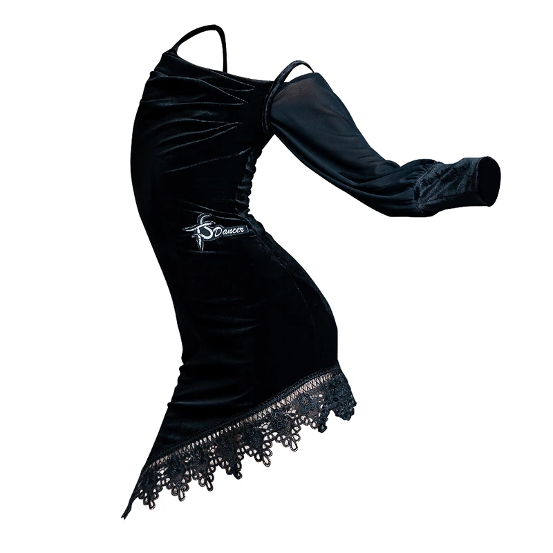 

2021 New Latin Dance Dress Clothes For Girls Long-Sleeved One-Shoulder Velvet Dress Professional Practice Clothes For Children