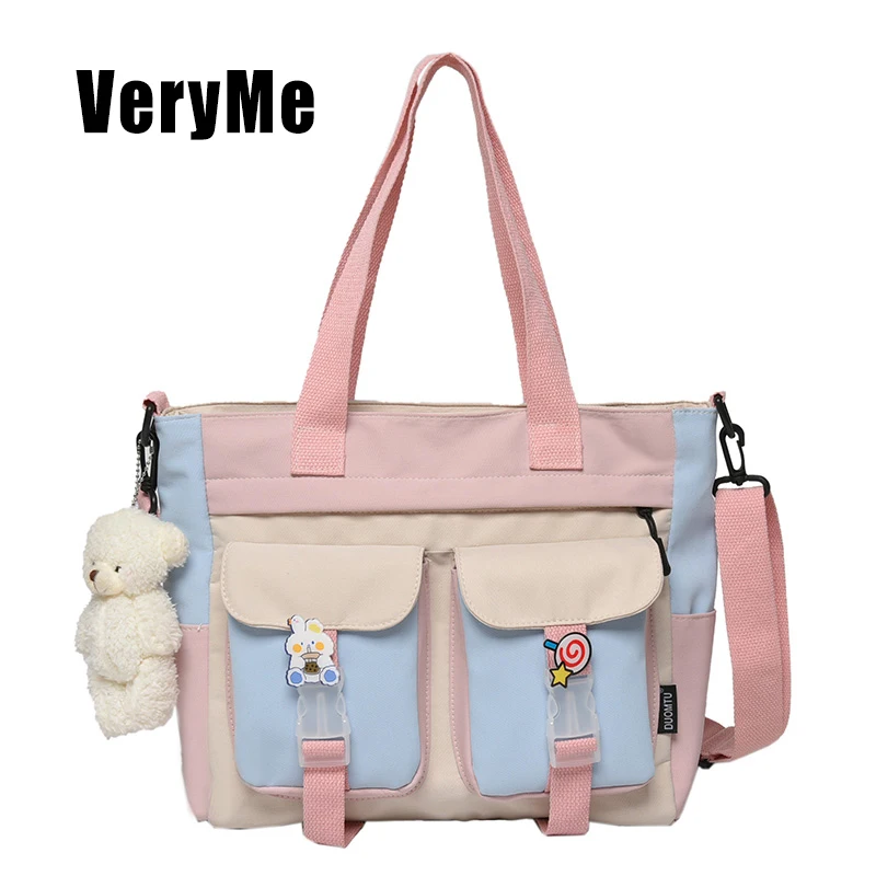 

VeryMe Women Crossbody Bags Fashion Cartoon Pendant Student Handbags For Girls Tote Large Capacity Traval Shopper Shoulder Bag