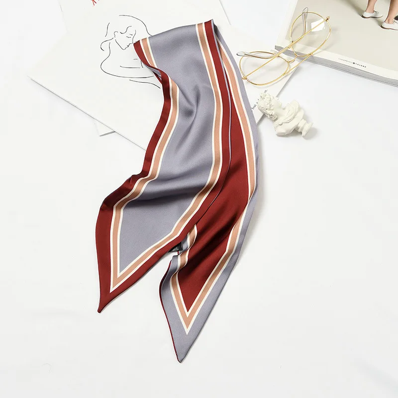 

Women Long Silk Scarf Patchwork Letter Hair Scarves Bandana Sharp Angle Small Ribbon 11*87cm Headband For Ladies