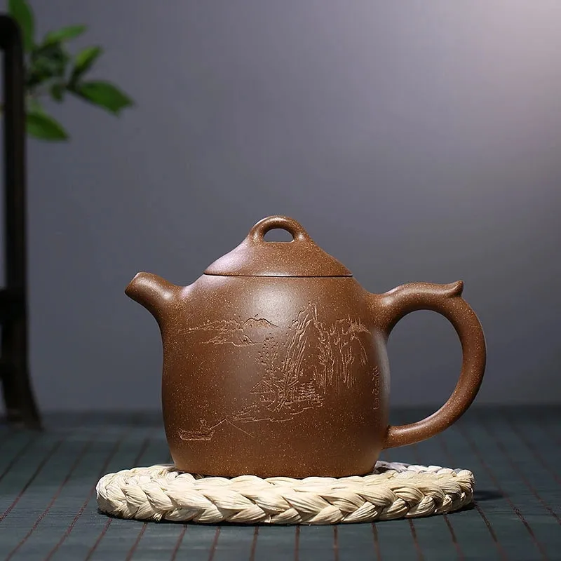 

Качественный чайник большой емкости 420 мл Yixing Zisha, чайник из пурпурной глины, чайник ручной работы, сырая руда, чайная посуда, китайская чайна...