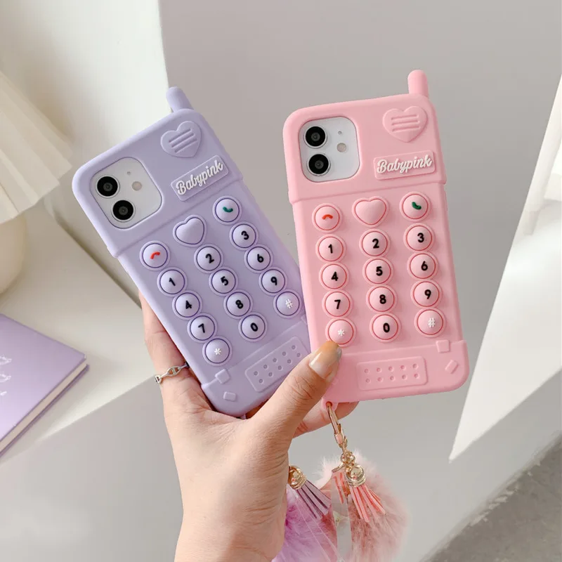 

3D Push Cartoon Cellphone Back Case For iPhone 11 12 Pro Max Mini Soft Silicone Cover for iphone X XS XR SE 6 7 8 Plus SE2020