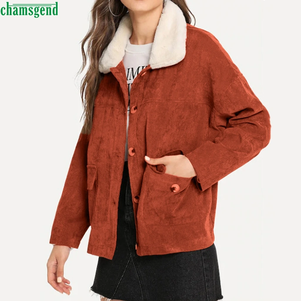 Женские вельветовые пальто с длинным рукавом Chamsgend зимние модные куртки меховым