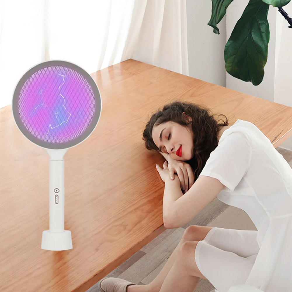 

Electric Fly Swatter Mosquito Lamp 2200V High Voltage Mosquitoes Trap with Purple Light Electric Rechargeable Mosquito Killer