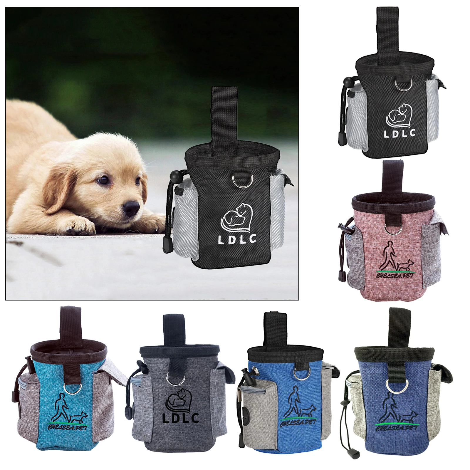 

Waterproof Dog Treat Pouch Bag Pockets, Adjustable Waist Belt, Side Built-in Poo Bag Dispenser, Dog Training Food Carrier