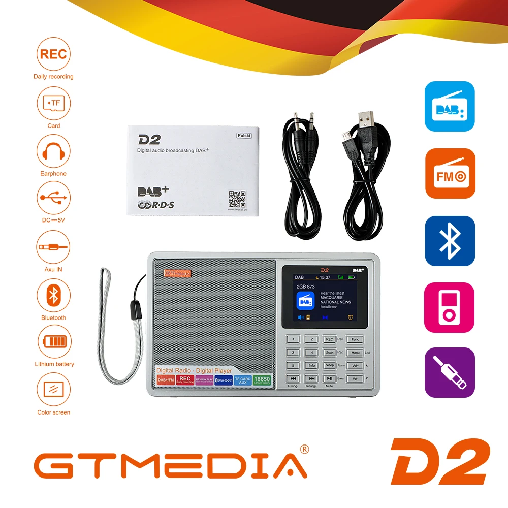 Портативный DAB радиоприемник GTMEDIA D2 цифровой FM Bluetooth колонка разъем AUX для TF