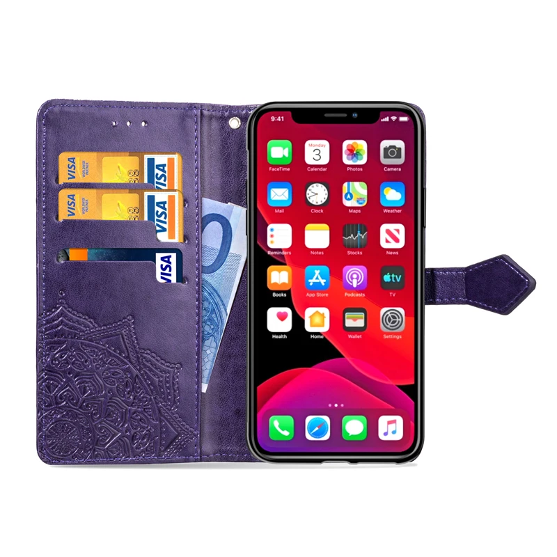 Mandala Leather Flip Phone Case For iPhone 11 XS Max Pro XR X 8 7 6 Plus 5 5S SE 2020 Wallet Back Cover | Мобильные телефоны и