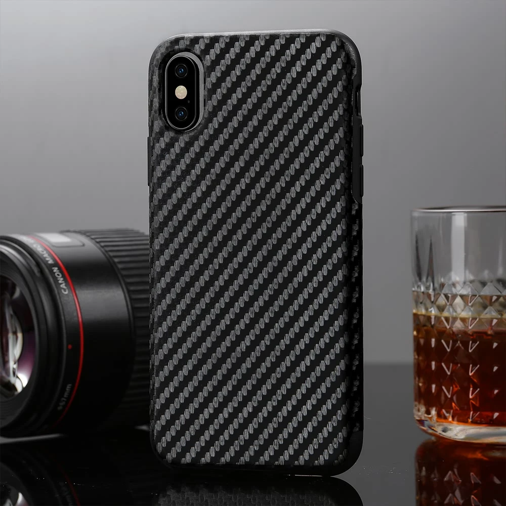 LAPOPNUT Carbon Fiber Lines Case for Iphone 11 Pro Xs Max Xr X 7 8 Plus 6 6s 5 5s SE Shockproof Slim Soft Silicone Bumper Cover |