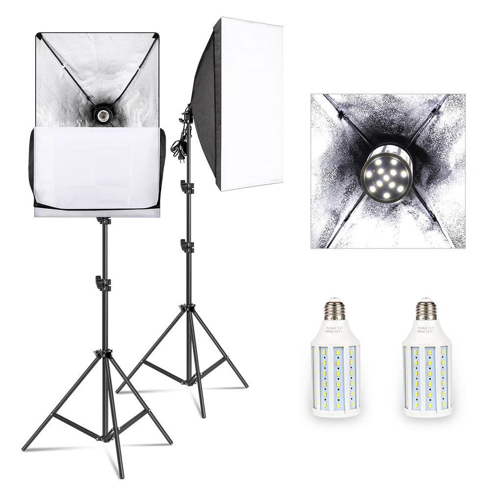 Softbox para Estúdio Profissional de Estúdio Kit de Iluminação Fotográfico Lâmpada Led 20w 5500k E27 Equipamento 50cm x 70cm