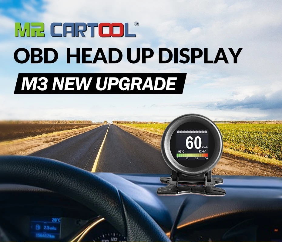 MR CARTOOL M3 автомобильный OBD2 HUD Дисплей gps Спидометр превышение Предупреждение датчик температуры воды масла цифровой OBD2 диагностический инструмент