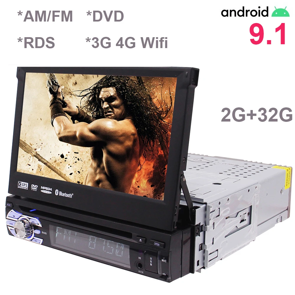 Автомобильный мультимедийный плеер 2 + 32 ГБ AM/FM DVD RDS 3G 4G 7 &quotУниверсальный 1Din Android 9 1