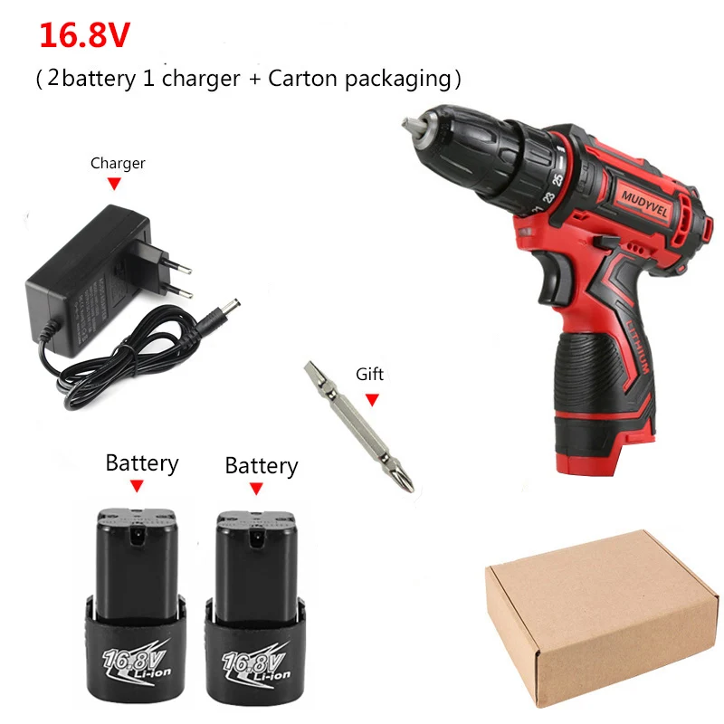 16.8V 2 Battery Аккумуляторная мини-дрель 12 В 16,8 в 36 В аккумуляторные электроинструменты 2 скорости гибкий вал аккумуляторная отвертка электрическая - Цвет: 16.8V 2 Battery