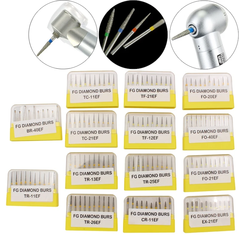 

10Pcs/Pack Dental Diamond Burs Drill For High Speed Handpiece Air Turbine Dentist Bur Teeth Polishing FG Series Dia.1.6mm