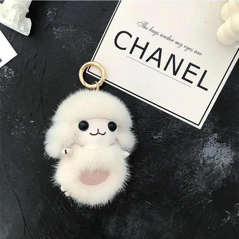 Прекрасный натуральный мех норки Брелок Овечка шнурки брелок ручной работы для