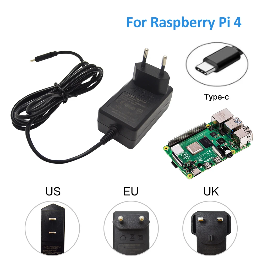 Оптовая продажа Raspberry Pi 4 комбинированный адаптер питания 5 В 3 А Type C для RPI Model B