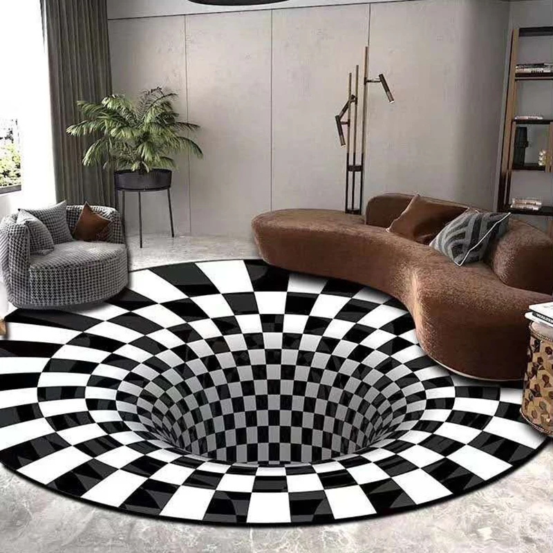 Круглые 3D ковры для гостиной простые черно-белые ковер со стереозрением