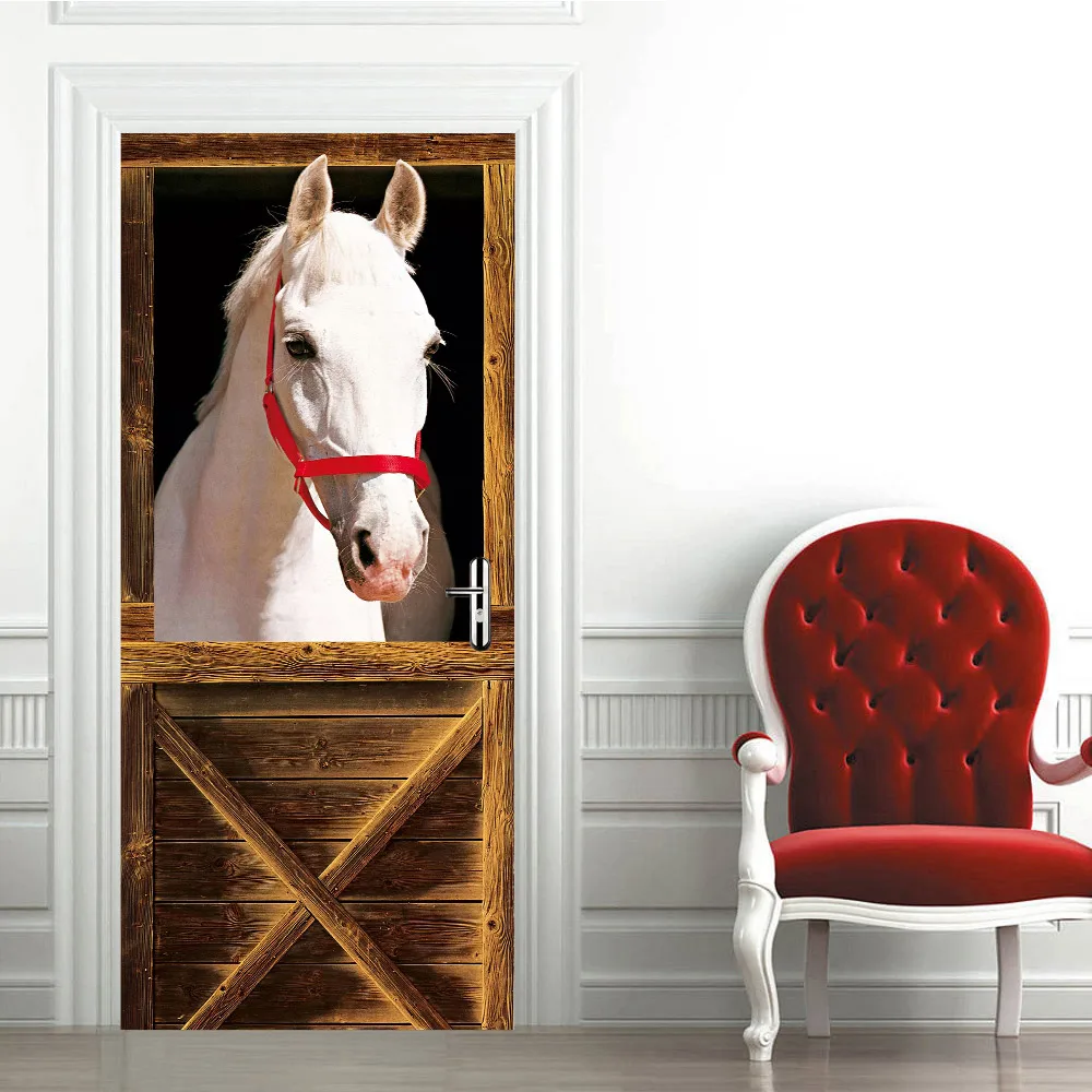 

3D Self-adhesive Door Stickers Horse Theme PVC Door Murals Removable and Customizable Waterproof Creative Stickers
