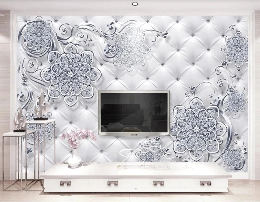 Обои серебристые с Европейским рисунком рельефные Мягкие 3d обои для гостиной ТВ