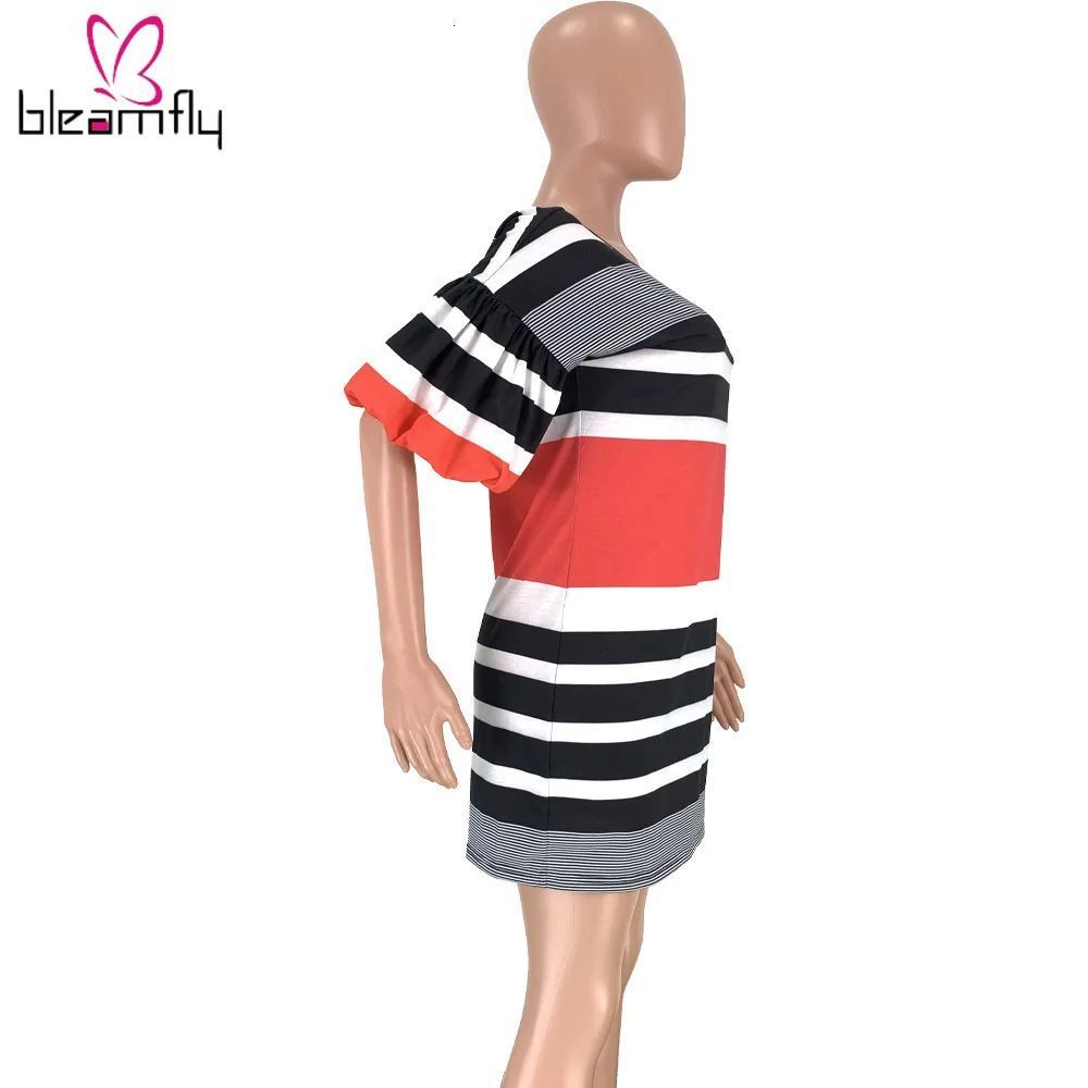 Женское летнее платье средней длины в полоску с принтом повседневное облегающее