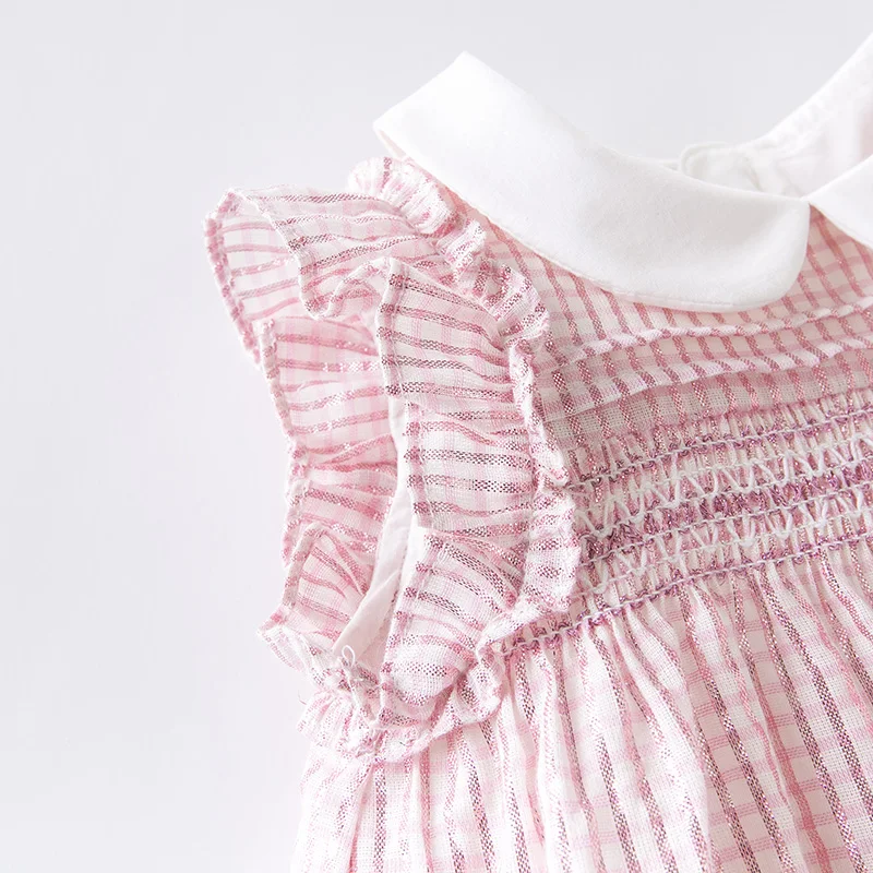 Dave bella/DB12970 летнее платье с бантом для маленьких девочек Полосатое рюшами модные