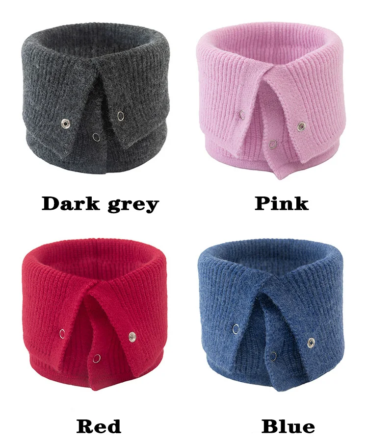 New Fashion Button Unisex Winter Solid Warm Ring Knitted Scarf Men Headband Collar Bandana Plus Velvet male scarf