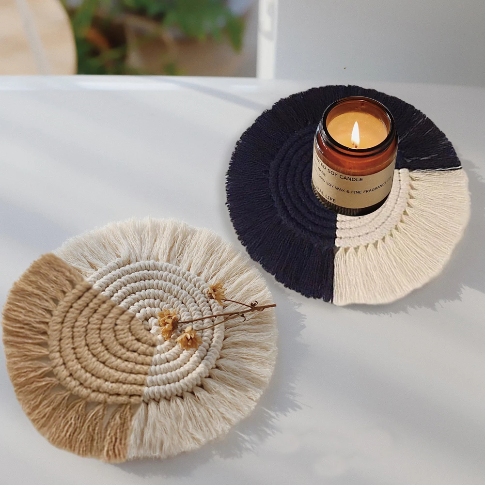 

Northern Europe Macrame Cup Pad Handmade Bohemia Cotton Braid Coaster Non-slip Insulation Mats For Kitchen