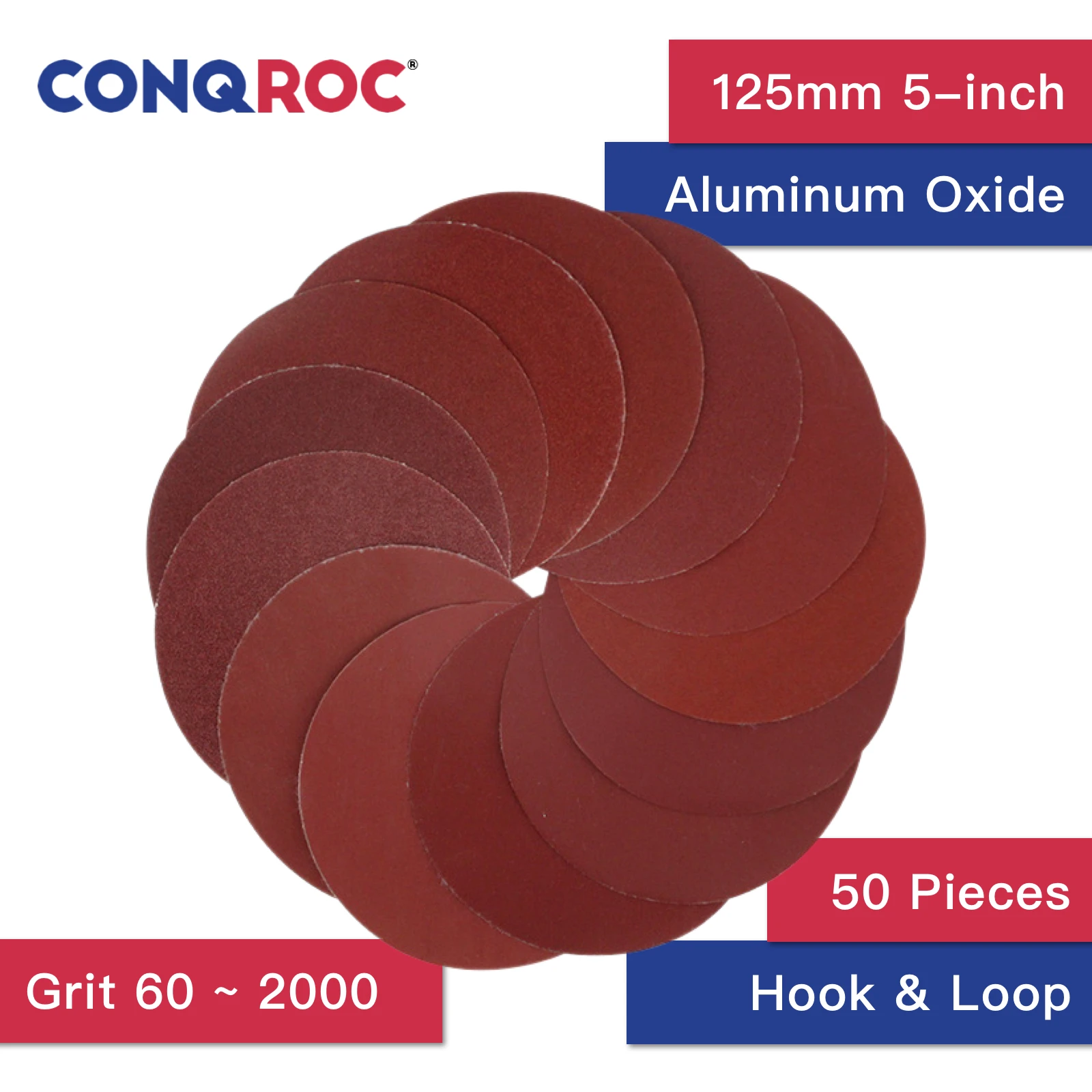 

50 шт. 5-дюймовые 125 мм красные шлифовальные диски из оксида алюминия, круглые диски из сухой наждачной бумаги