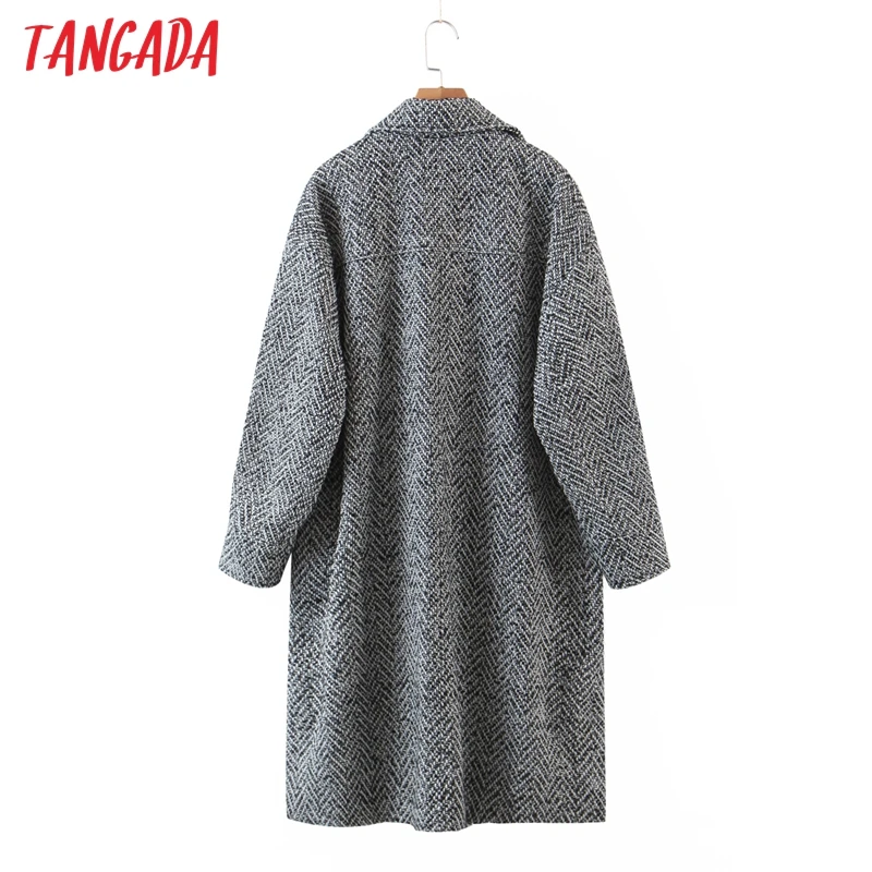 

Tangada Women Thick Tweed Coats Jacket Loose Long Sleeves Pocket 2020 Ladies Elegant Autumn Winter Coat QW51