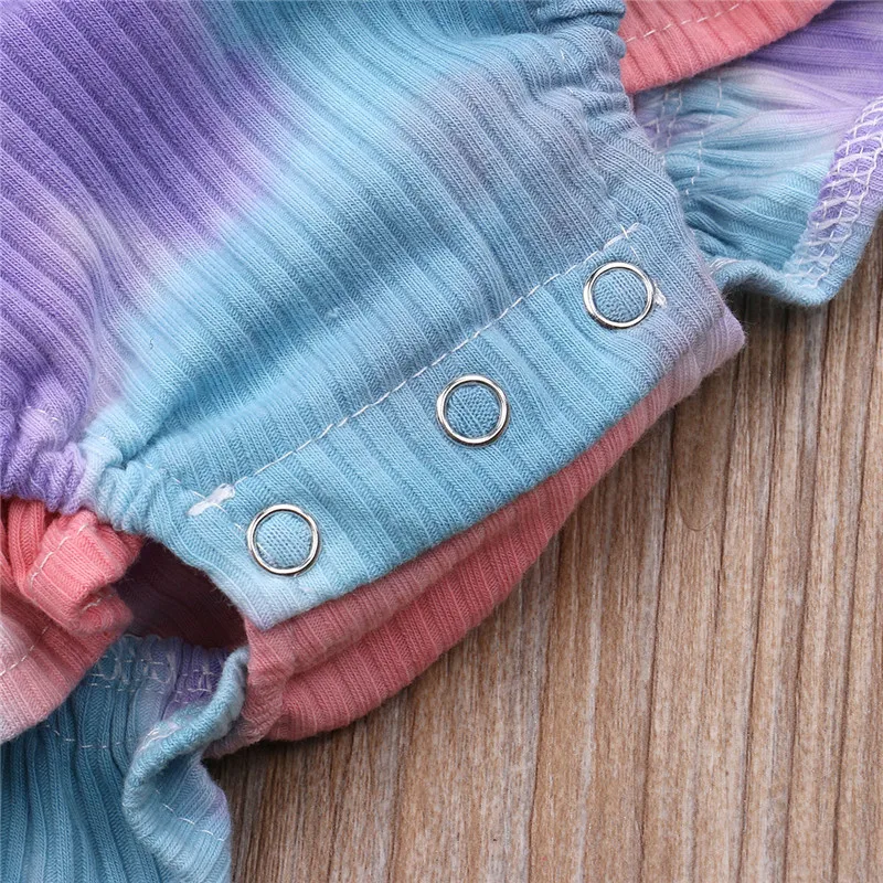 

2020 Toddler Boys Girls Tie-Dye Rompers Headband Ruffles Short Sleeve Print Backless Jumpsuits Summer Cotton Clothing 0-24M