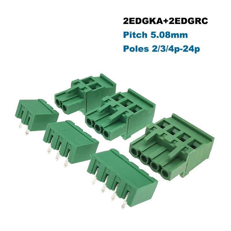 20 шт. шаг 5 08 мм Штекерный винтовой клеммный блок для печатной платы 2EDGKA/VC/RC/V/R