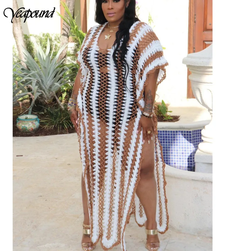 

Сексуальный Высокий разрез вязаное платье, глубокое v-образное декольте, с выемкой, Для женщин крючком Чехлы длинные вязаные пляжные более ...