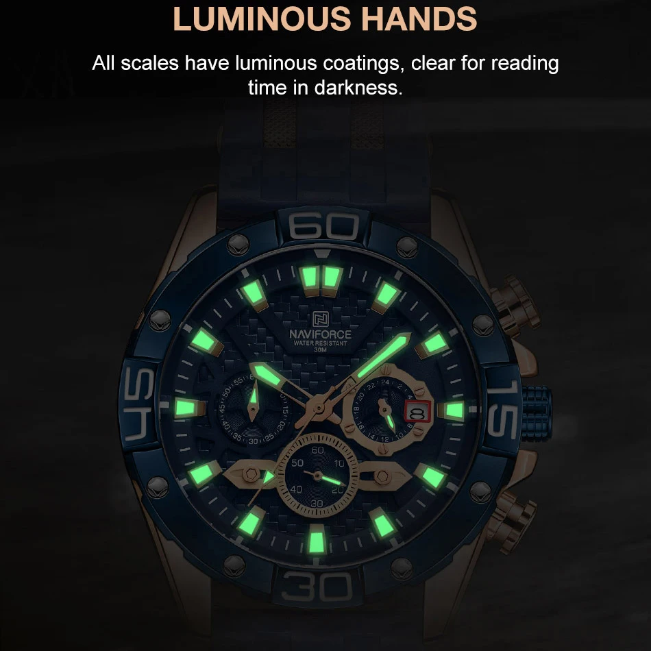 NAVIFORCE Роскошные мужские часы из ТПУ ремешок модные спортивные кварцевые Топ