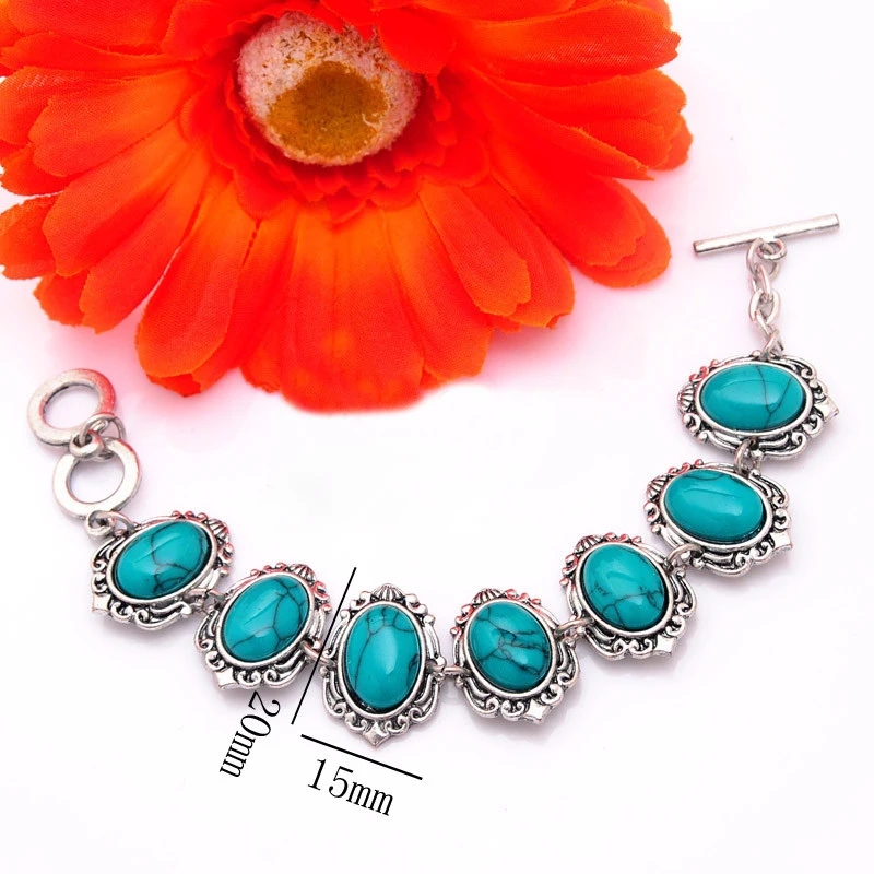 

Fashion Silver Color Jewelry Set Vintage Stone Necklaces Bracelet Earring African Jewelry Sets for Women Women Bohemian Jewelry