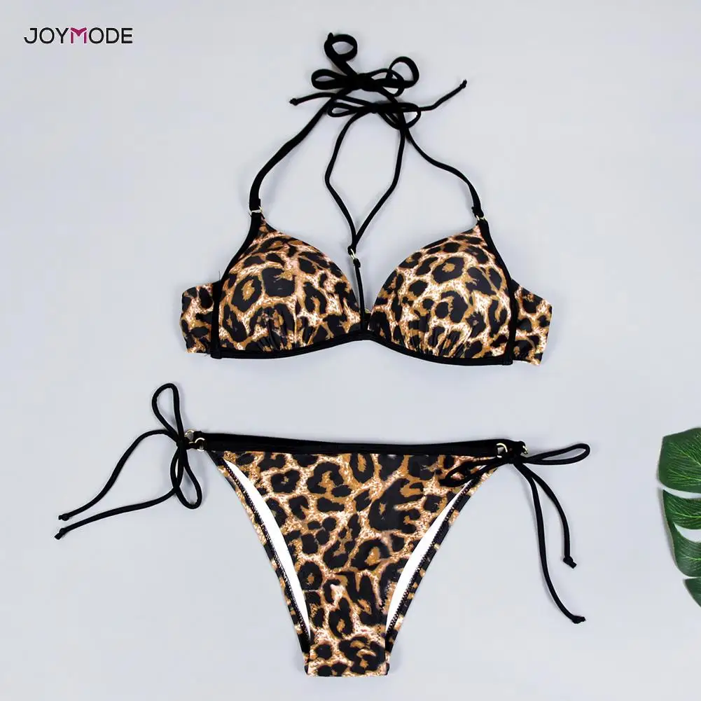 Сексуальные леопардовые бикини JOYMODE 2020 комплект с пуш-ап стринги высоким вырезом