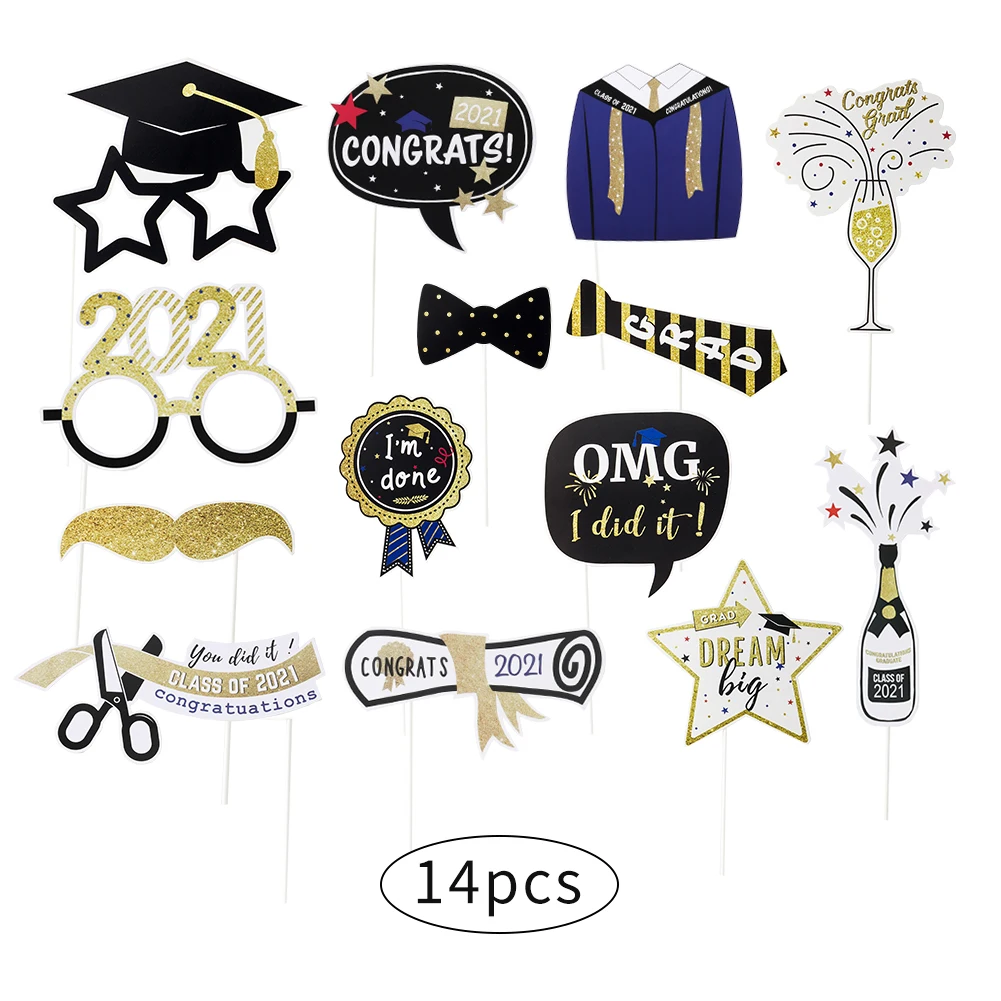 

Graduation 2021 Party Decorations Graduate Photo Booth Props Cake Topper Congrats Banner Hanging Balloons Class Of 2021