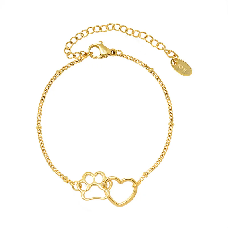

Titanium Steel Cute Cat Paw Heart Cat Bracelet for Women Charm Trendy Fashion Luxury Jewelry Accesorios Mujer 2022 Teen Gifts