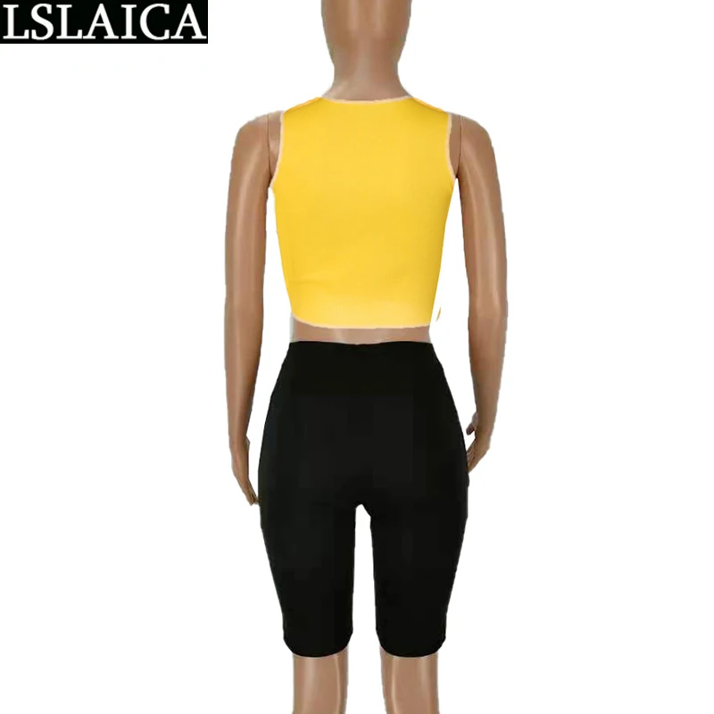 

2 Piece Set Women Contrasting Color Letter Print Stitching Strap Hollow Two-piece Set Sleeveless Casual Fashion Ubrania Damskie