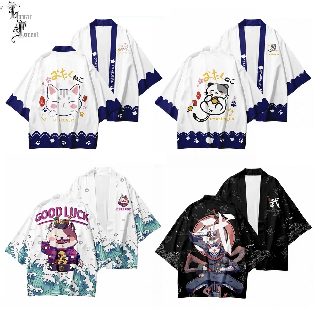 

Kawaii Cute Neko Cat Cardigan Japanese Kimono Haori Yukata Women/Men kimono Summer Shirt Short Sleeve Streetwear Loose
