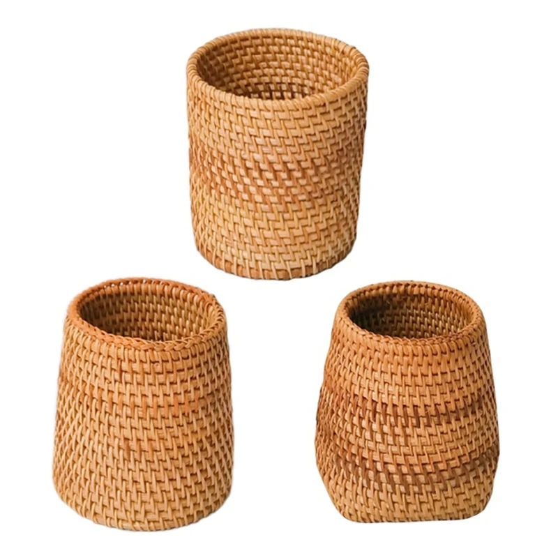 

Pure Natural Handmade Rattan Pen Holder Weaving Storage Bucket Home Office Desk Decor Hand-woven Cylinder for Home Wholesale
