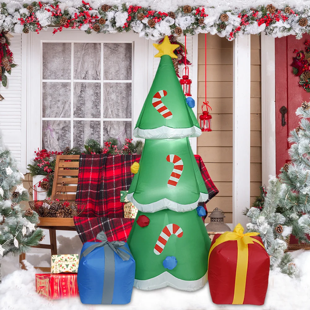 

Christmas Inflatables Tree Airblown Santa Claus Climbing Tree Chased by Puppy Dog Lighted for Home Outdoor Yard Lawn Decorations