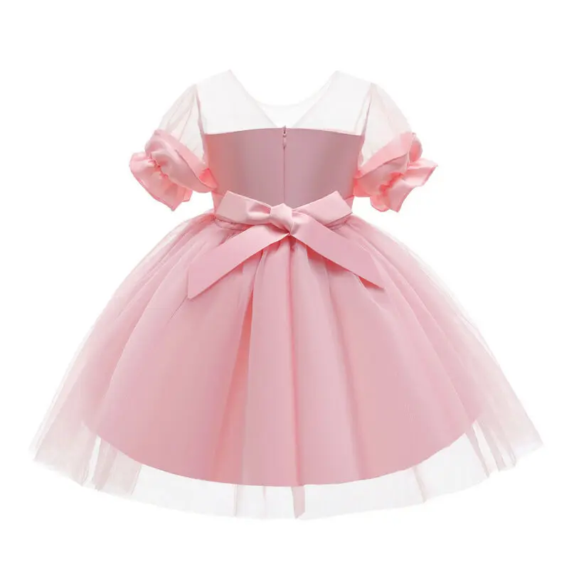 

Girls Summer Short Sleeve Mesh Dress Wedding Party Bridesmaid Ball Gown Party Prom Tulle Princess Dresses