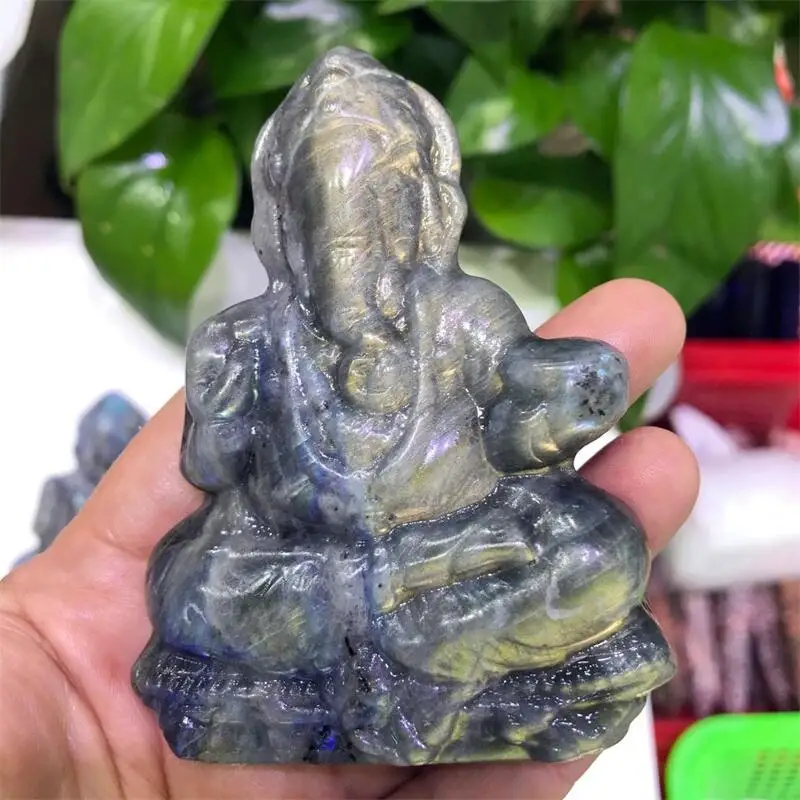 

Healing Stone Natural Labradorite Hand-carved Purple Lepidolite Carving Elephant God For Home Decoration