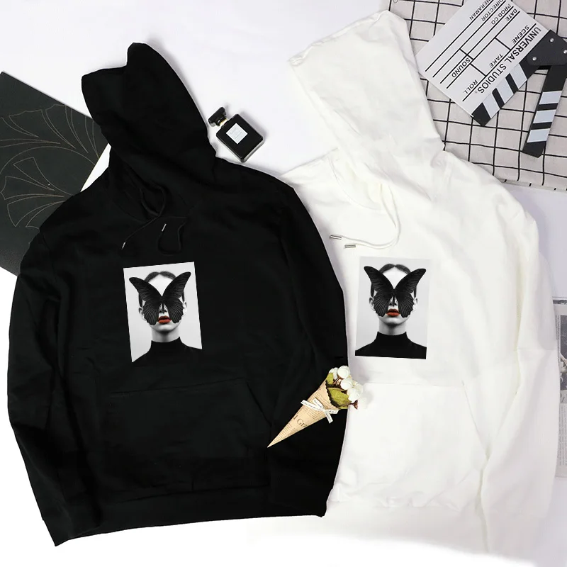 

Fashion Nordic Vintage Art Hoodies Women Harajuku Hooded Cotton Sweatshirts Oversize Butterfly Girl Autumn Pullovers