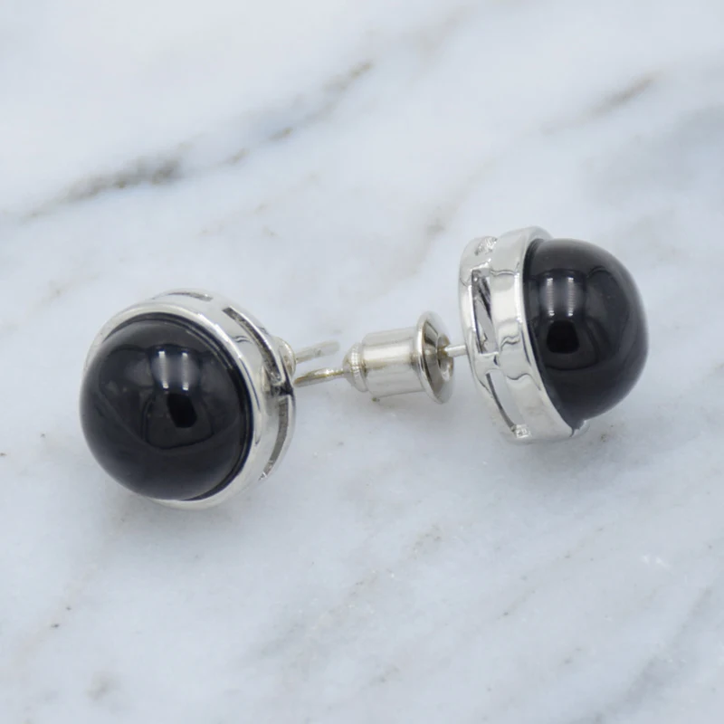 Круглые серьги гвоздики из натурального камня тигровый глаз розовый кварц