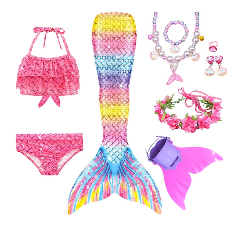 Детское бикини с хвостом русалки и платье моноластами для девочек купальный