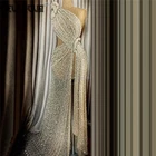 Специальные тканевые пикантные вечерние платья с высоким разрезом, официальное платье на одно плечо, белые платья, вечернее платье с бисером, дубайское платье