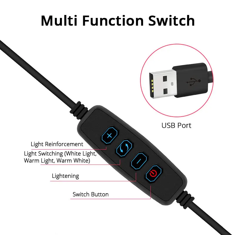 LED Ringlight Photography Selfie Fill Lamp With Mobile Phone Clip Holder Stand For Video Live Streaming Photo Studio Dimmable