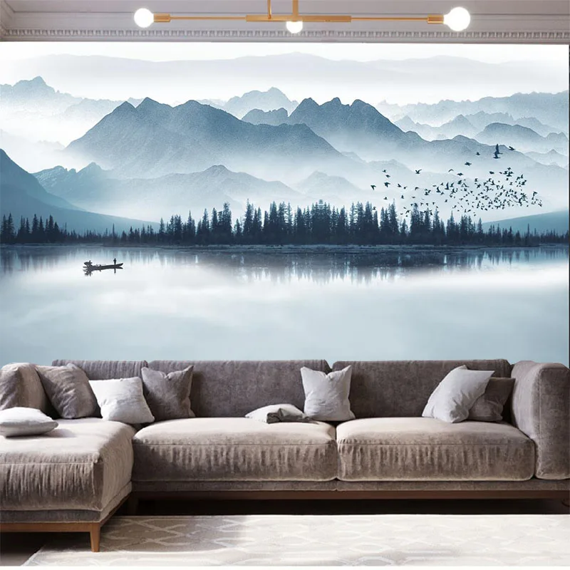 Настенная роспись с изображением горы холма реки воды озера настенная ткань для